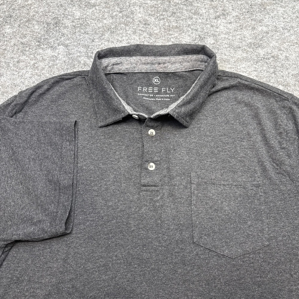 Free Fly bamboo polo mens XL gray short sleeve pocket outdoor active performance